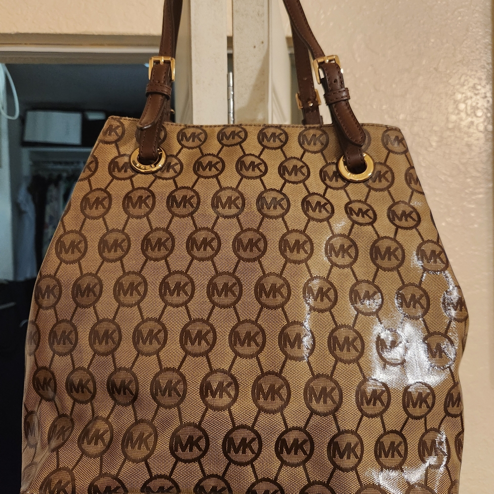 Michael Kors Tan and Brown Logo Shoulder Bag